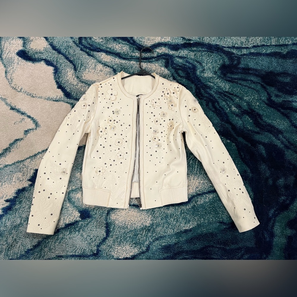 Super Soft with Appliques Elie Tahari Embellished Leather Jacket